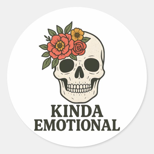 Floral Skull Aesthetic with Soft Emotional Touch Ronde Sticker (Voorkant)