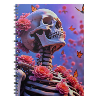 Floral Skull and Butterflies Surreal Art Notitieboek