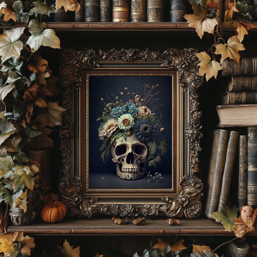 Floral Skull Art -  Stijlvol Poster