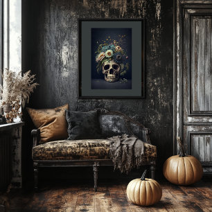 Floral Skull Art -  Stijlvol Poster