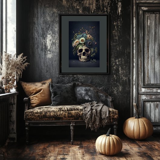 Floral Skull Art -  Stijlvol Poster