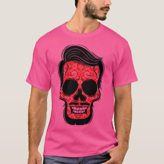 Floral Skull Beard Skull met Beard en Mustache F T-shirt
