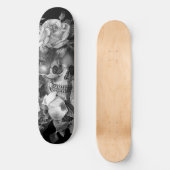  Floral Skull Black & White  Persoonlijk Skateboard (Voorkant)