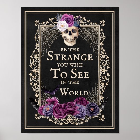 Floral Skull  Border Funny Quote Halloween Poster (Voorkant)