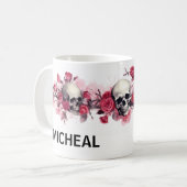 Floral Skull Border Gepersonaliseerde naam Koffiemok (Voorkant links)