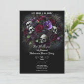 Floral Skull Bouquet Gothic Halloween Dinner Party Kaart (Staand voorkant)