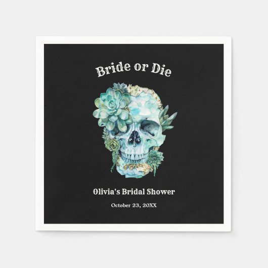 Floral Skull Bride or Die Halloween Vrijgezellenfe Servet (Voorkant)