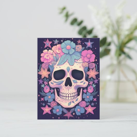 Floral Skull Briefkaart (Staand voorkant)