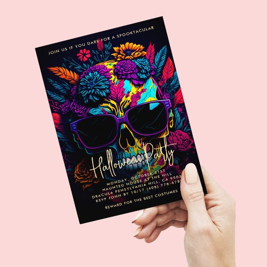 FLORAL SKULL Colorful Halloween Party nodiging Flyer