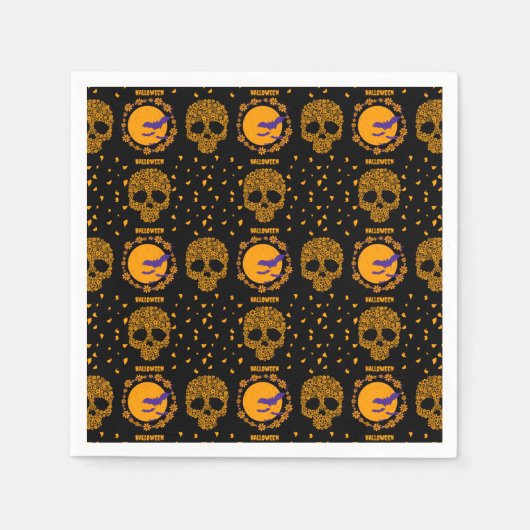Floral Skull Cool Creepy Spooky Halloween Servet (Voorkant)