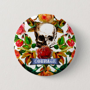 Floral Skull Courage Ronde Button 5,7 Cm