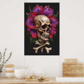 Floral Skull & Crossbones – Botanische Gotiek Poster (Keuken)