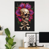 Floral Skull & Crossbones – Botanische Gotiek Poster (Thuiskantoor)