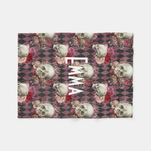Floral Skull Custom Fleece Deken (Voorkant (Horizontaal))