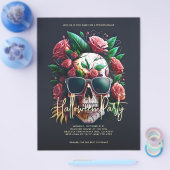 Floral Skull Dark Grey Halloween Party Flyer (Enkel)