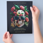 Floral Skull Dark Grey Halloween Party Flyer (Hand)