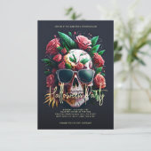 Floral Skull Dark Grey Halloween Party Kaart (Staand voorkant)