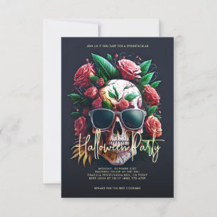 Floral Skull Dark Grey Halloween Party Kaart