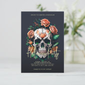 Floral Skull Dark Grey Halloween Party Kaart (Staand voorkant)