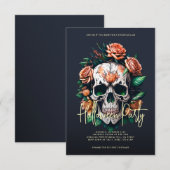 Floral Skull Dark Grey Halloween Party Kaart (Voorkant / Achterkant)
