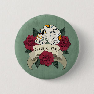 Floral Skull Dia de los Muertos   Button
