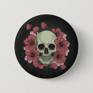 Floral Skull Dia de los Muertos   Button