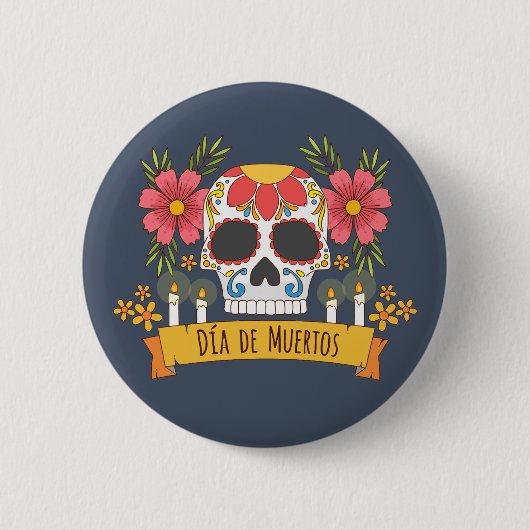 Floral Skull Dia de los Muertos | Button (Voorkant)