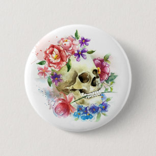 Floral Skull Dia de los Muertos   Button