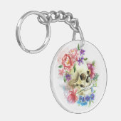 Floral Skull Dia de los Muertos | Button Sleutelha Sleutelhanger (Voorkant Links)