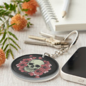Floral Skull Dia de los Muertos | Button Sleutelha Sleutelhanger (Voorkant Rechts)