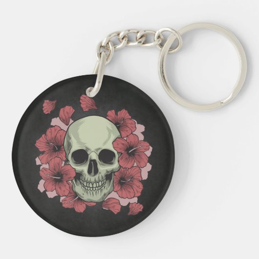Floral Skull Dia de los Muertos | Button Sleutelha Sleutelhanger (Achterkant)