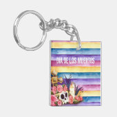 Floral Skull Dia de los Muertos | Button Sleutelha Sleutelhanger (Voorkant Links)