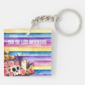 Floral Skull Dia de los Muertos | Button Sleutelha Sleutelhanger (Achterkant)