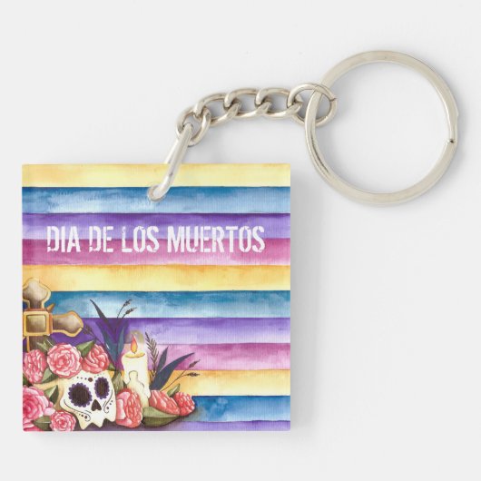 Floral Skull Dia de los Muertos | Button Sleutelha Sleutelhanger (Achterkant)