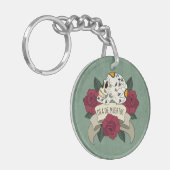 Floral Skull Dia de los Muertos | Button Sleutelha Sleutelhanger (Voorkant Links)