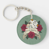 Floral Skull Dia de los Muertos | Button Sleutelha Sleutelhanger (Voorkant)