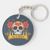 Floral Skull Dia de los Muertos | Button Sleutelha Sleutelhanger (Achterkant)