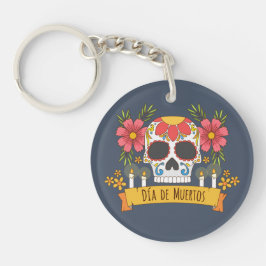 Floral Skull Dia de los Muertos | Button Sleutelha Sleutelhanger