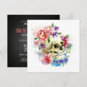 Floral Skull Dia de los Muertos | feestuitnodiging Kaart (Voorkant / Achterkant)