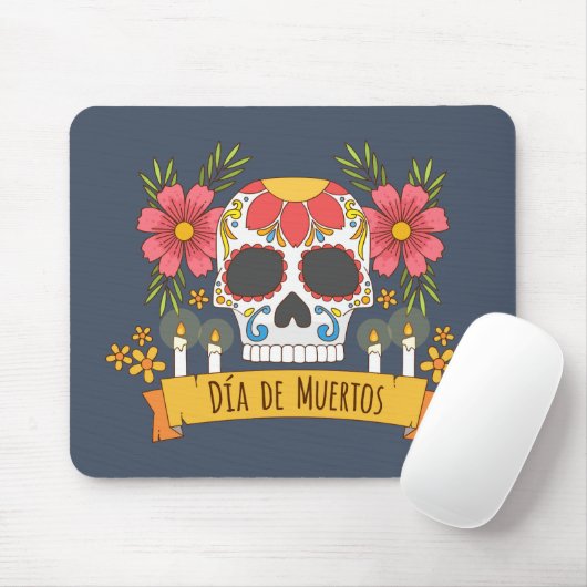 Floral Skull Dia de los Muertos | Mousepad Muismat (Met muis)