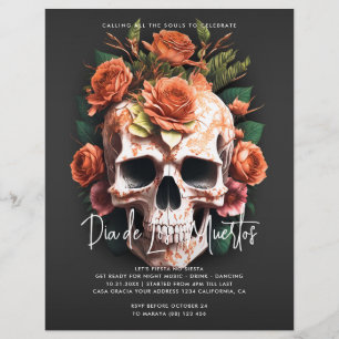 Floral Skull Dia de Los Muertos Party Invitation Flyer