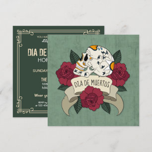 Floral Skull Dia de los Muertos Party Invitation Kaart