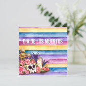 Floral Skull Dia de los Muertos Party Uitnodiging (Staand voorkant)