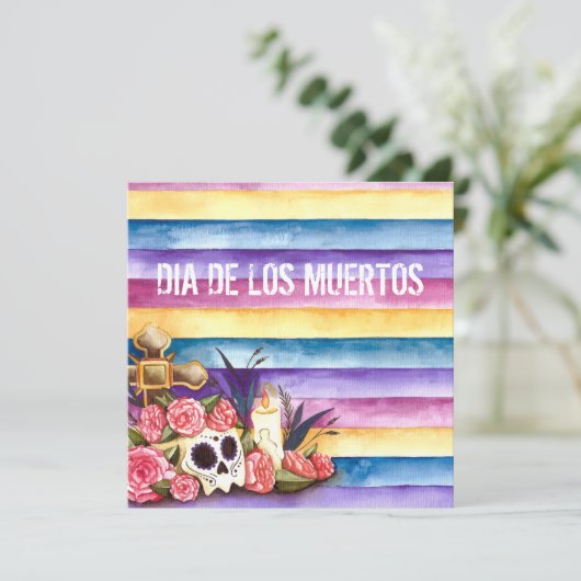 Floral Skull Dia de los Muertos Party Uitnodiging (Staand voorkant)