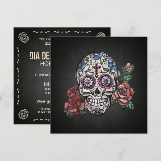 Floral Skull Dia de los Muertos Party Uitnodiging (Voorkant / Achterkant)