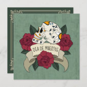 Floral Skull Dia de los Muertos Party Uitnodiging (Voorkant / Achterkant)