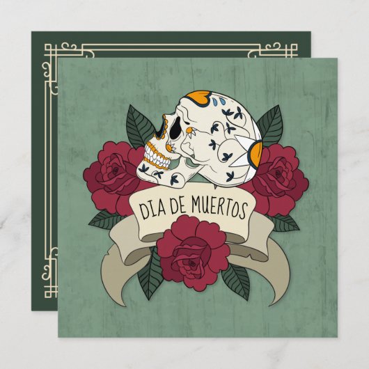 Floral Skull Dia de los Muertos Party Uitnodiging (Voorkant / Achterkant)