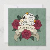 Floral Skull Dia de los Muertos Party Uitnodiging (Voorkant)