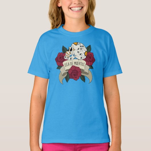 Floral Skull Dia de los Muertos Ringer Shirt (Voorkant)