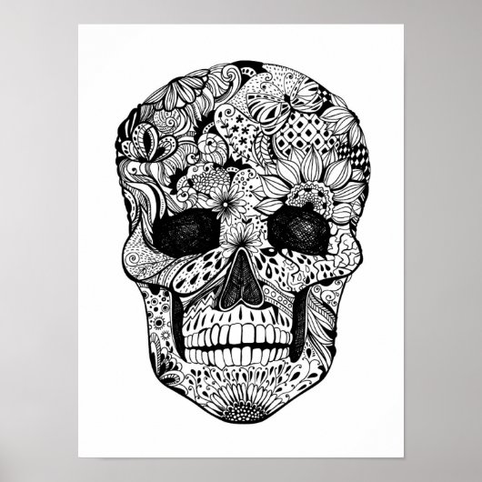 Floral Skull Doodle 2 Poster (Voorkant)